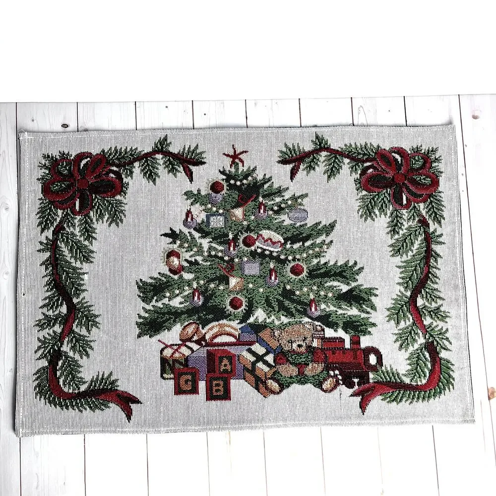 Set of 2 Tapestry Woven Christmas Placemats Tree Toys Teddy Bear Bows 19